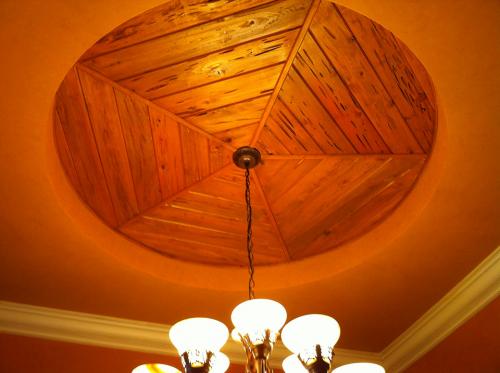 Fancy ceiling treatment with Pecky Cypress</br></br>